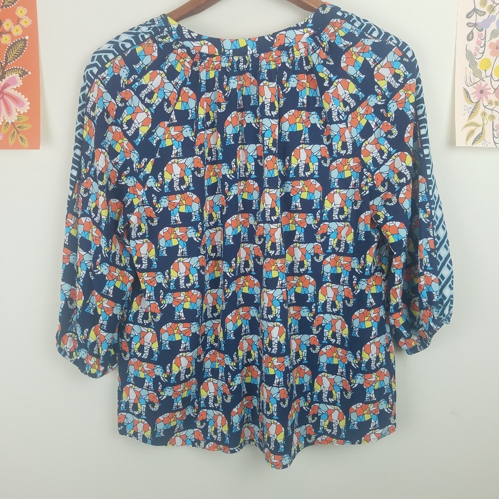 Navy Multi-Color Patterned Women's Blouse - Picture 4 of 4
